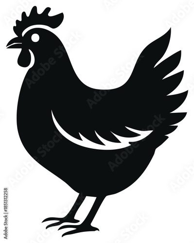 Black Chicken Illustration Stands on Two Legs Symbol Farm Animal Domestic Fowl Poultry Hen