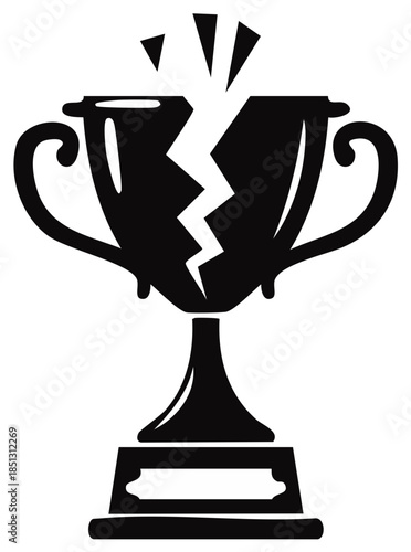 Broken trophy cup icon symbolizing defeat failure disappointment and loss of achievement
