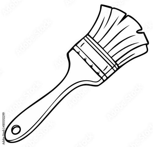 Classic paintbrush tool shown in a black and white line art vector illustration for coloring page or DIY concept