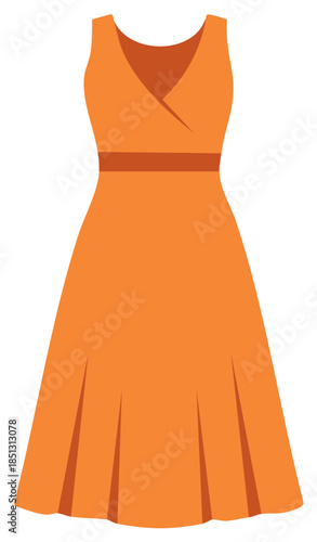 Elegant Orange Dress with Pleats and a Wrap Design for Fashionable Women