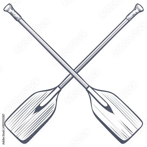Crossed Rowing Oars Nautical Emblem. Boat Paddle Illustration Vector