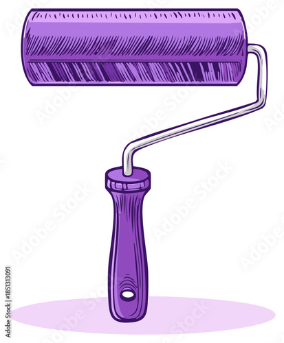 Purple paint roller illustration for home improvement and artistic decorating projects