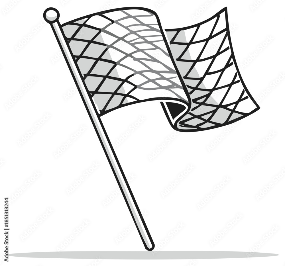 Fototapeta premium Cartoon Checkered Flag Waving in the Wind for Racing Competition