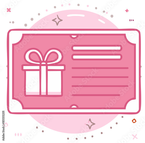 Cute pink gift voucher with ribbon and lines for text and stars