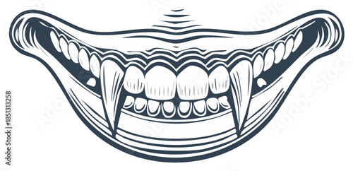 Menacing Vampire Mouth Graphic: Pointed Fangs, Sharp Teeth, Sinister Smile for Halloween