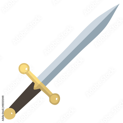 Medieval Knight Sword with Golden Hilt and Steel Blade Cartoon Vector Illustration