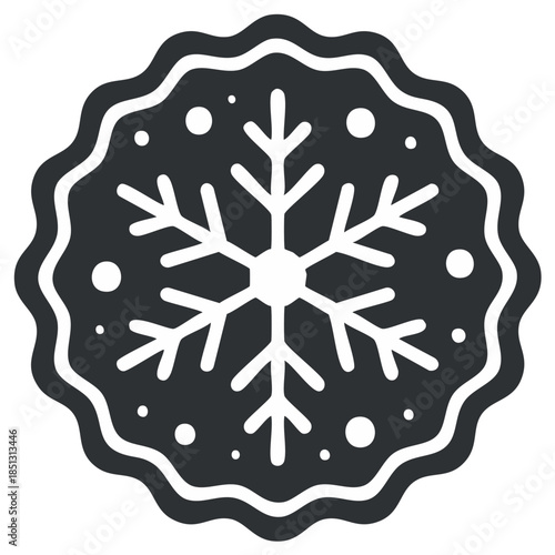 Stylized snowflake ornament with scalloped borders and dot accents wintery design