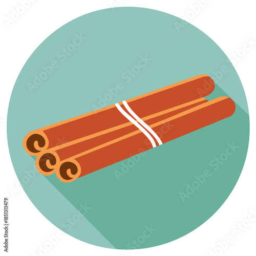Three Cinnamon Sticks Tied Together in Bundle on Circular Backdrop Flat Lay