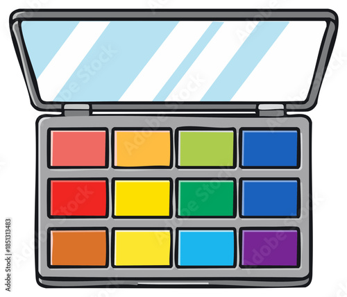 Colorful eyeshadow palette with a reflective mirror for makeup application