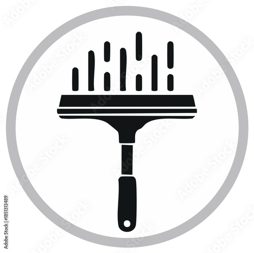 Black and white cleaning icon within a circle graphic design concept