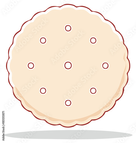 Round cracker illustration with a wavy edge and circular holes