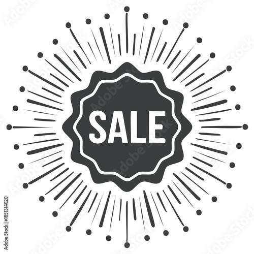 Sale Sticker With Radial Sunburst,  Promotional Banner, Price Reduction, Season Discounts, Retail Offer