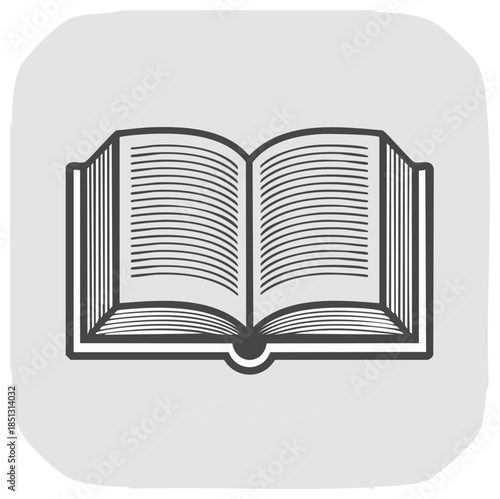 Open Book Symbol, Flat Design, Black Outline, Reading Material, Education Concept, Literary Illustration