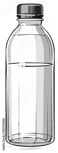 Illustration of Plastic Water Bottle, Filled Partially with Liquid