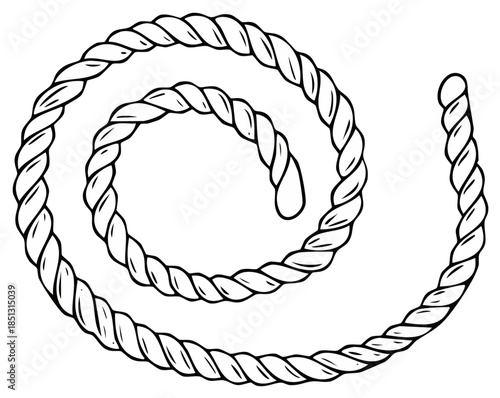 Coiled rope graphic illustration, black and white spiral design