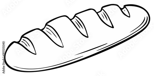 Outline illustration of a loaf of bread with decorative cuts. Simple black and white design.