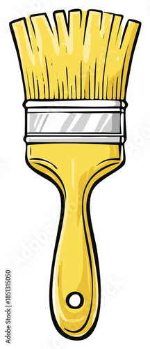 Simple cartoon illustration of a yellow paintbrush tool for art