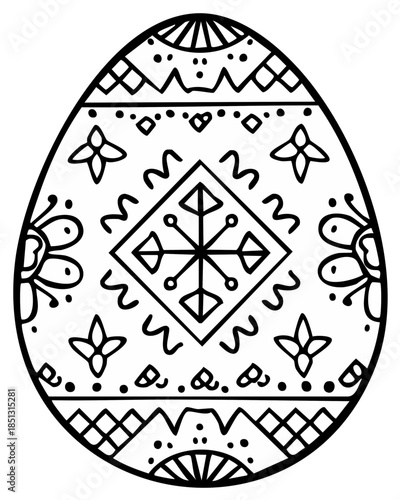 Intricate Ornamental Easter Egg Graphic Line Art for Coloring and Decorative Crafts
