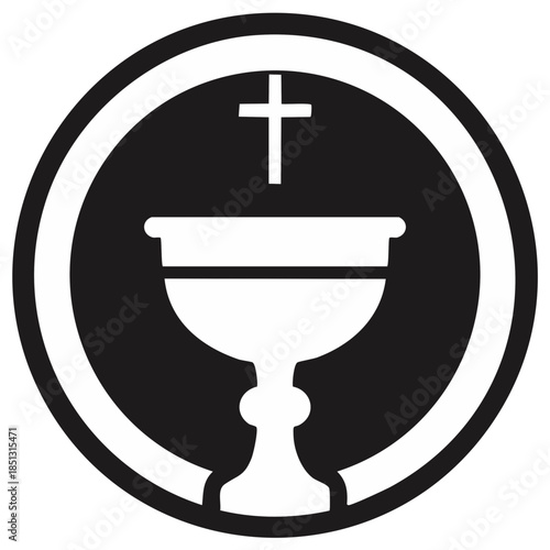 Black and White Christian Chalice and Cross Religious Symbol for Spiritual Worship and Communion