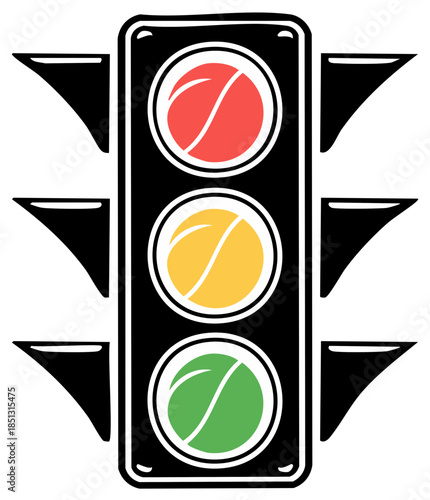 Stylized Traffic Light Illustration with Red Yellow Green Lights Symbolizing Signals and Road Safety