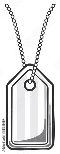 black and white dog tag on chain clip art preview