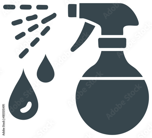 Spray Bottle Icon with Water Droplets for Cleaning and Disinfection Applications