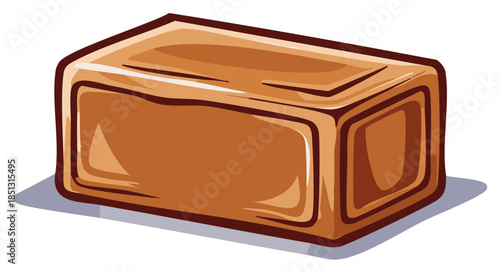 Cartoonish brown rectangular soap bar with thick outlines and subtle shading casting a simple shadow