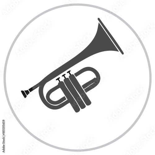 Minimalist trumpet silhouette vector icon of a brass musical instrument