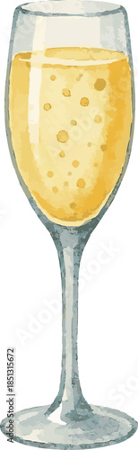 Vector watercolor illustration of glass of champagne