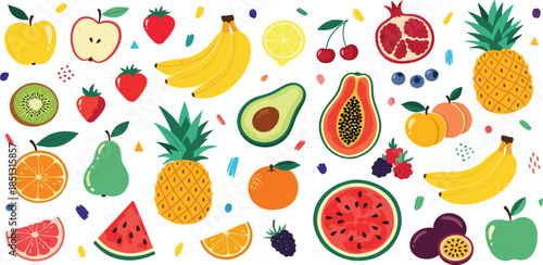 Vibrant Assortment of Fresh Fruits and Berries, a Colorful Collection of Healthy and Delicious Produce