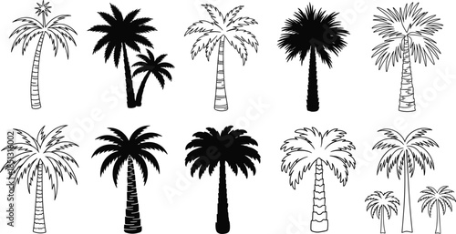 Collection of various palm tree silhouettes, perfect for adding a tropical or beachy vibe to designs