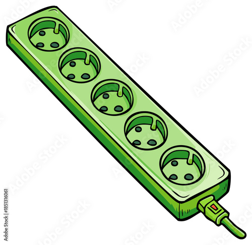 Green Extension Cord Power Strip with Multiple Sockets for Charging Electronic Devices Provides Electrical Access