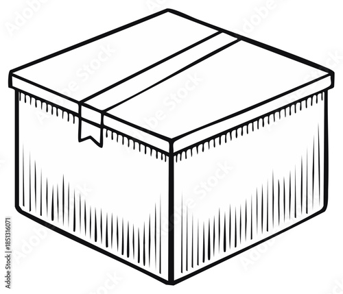 Simple sketch of a sealed cardboard box with taped lid and shaded sides