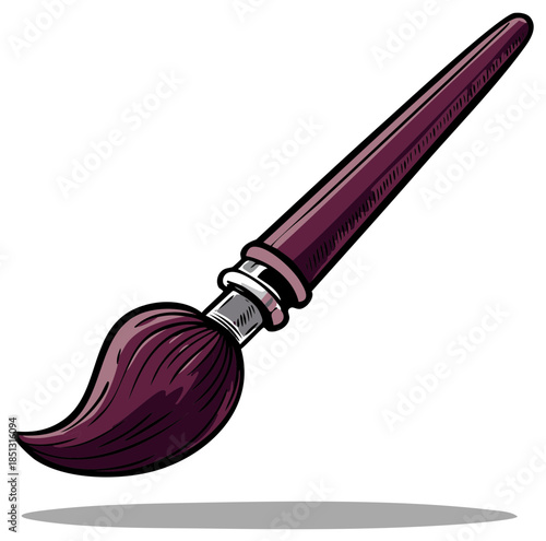Artist's Paintbrush with Plum Colored Handle and Bristles