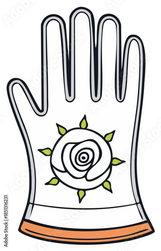 Gardening Glove with Rose Illustration Protective Gear Flower Design Cartoon Handwear