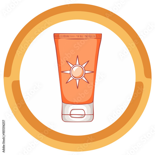 Orange tube with sun design for skin protection in golden circle
