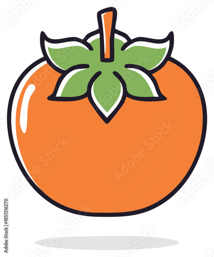 Colorful tomato drawing of single ripe fruit with stem and leaves for food illustration and farm product graphic