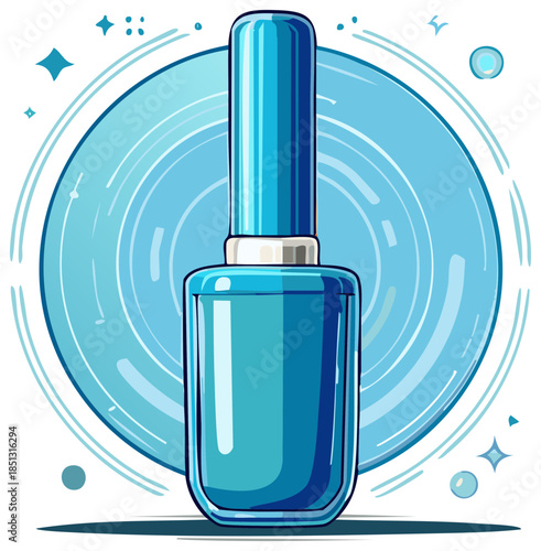 Stylish Blue Nail Polish Bottle with Swirling Background for Cosmetic Product Beauty Design