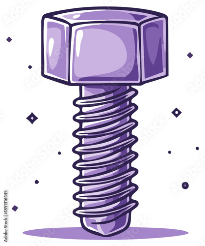 Purple Hexagonal Bolt with Screw Threads Illustration