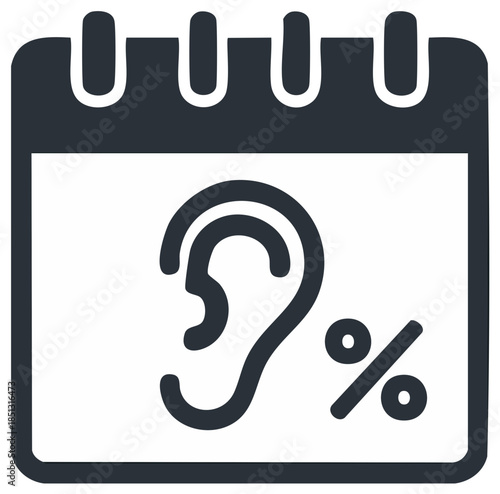 Calendar page with an ear symbol and percentage sign representing hearing health awareness or audiology services