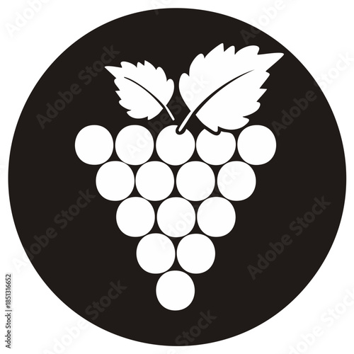 White grape cluster icon on black circular background simplified graphic representation