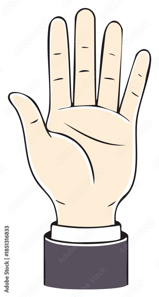 Obraz premium Open Hand Illustration with Four Fingers Raised and Business Attire