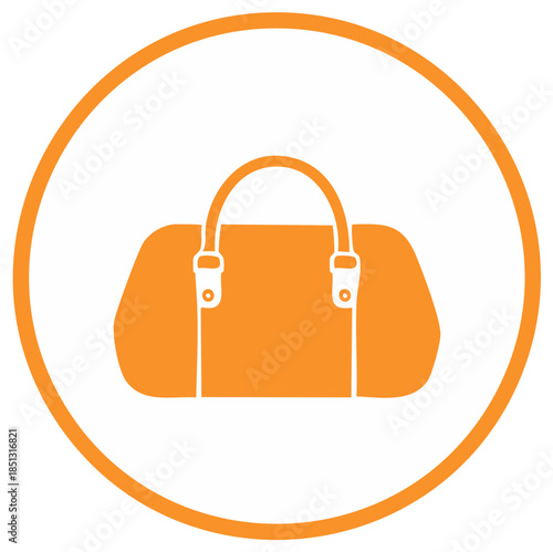 Vibrant orange duffel bag icon within a bold circle representing travel and fitness essentials