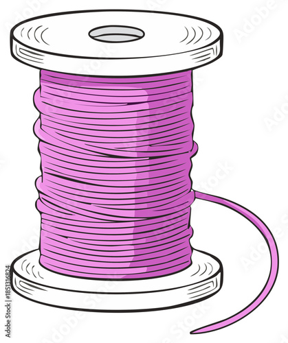 Pink String on Bobbin Crafting Sewing Material Isolated Illustration
