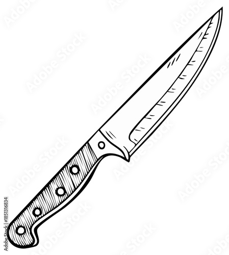 Hand drawn sharp chef knife line art illustration kitchen utensil cooking tool sketch drawing
