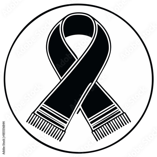 Stylized graphic of a scarf inside a circular frame, simple and elegant