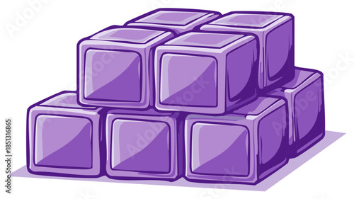 A stack of shiny purple blocks or ice cubes in a cartoon vector illustration style