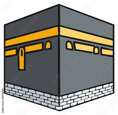 Kaaba Building Vector Graphic for Islamic Pilgrimage Hajj Cartoon holy place, stone and bricks