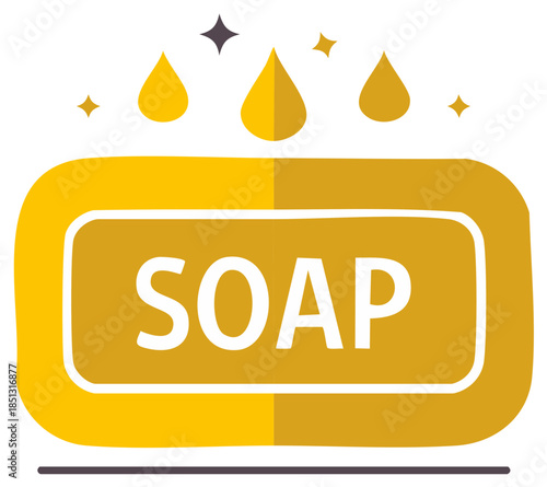 Illustrated Soap Bar with Drops Depicting Cleanliness and Hygiene Concept Symbolizing Health and Freshness