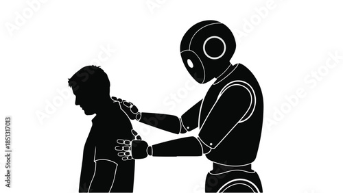 Robot vaccinating person with syringe medical healthcare technology concept